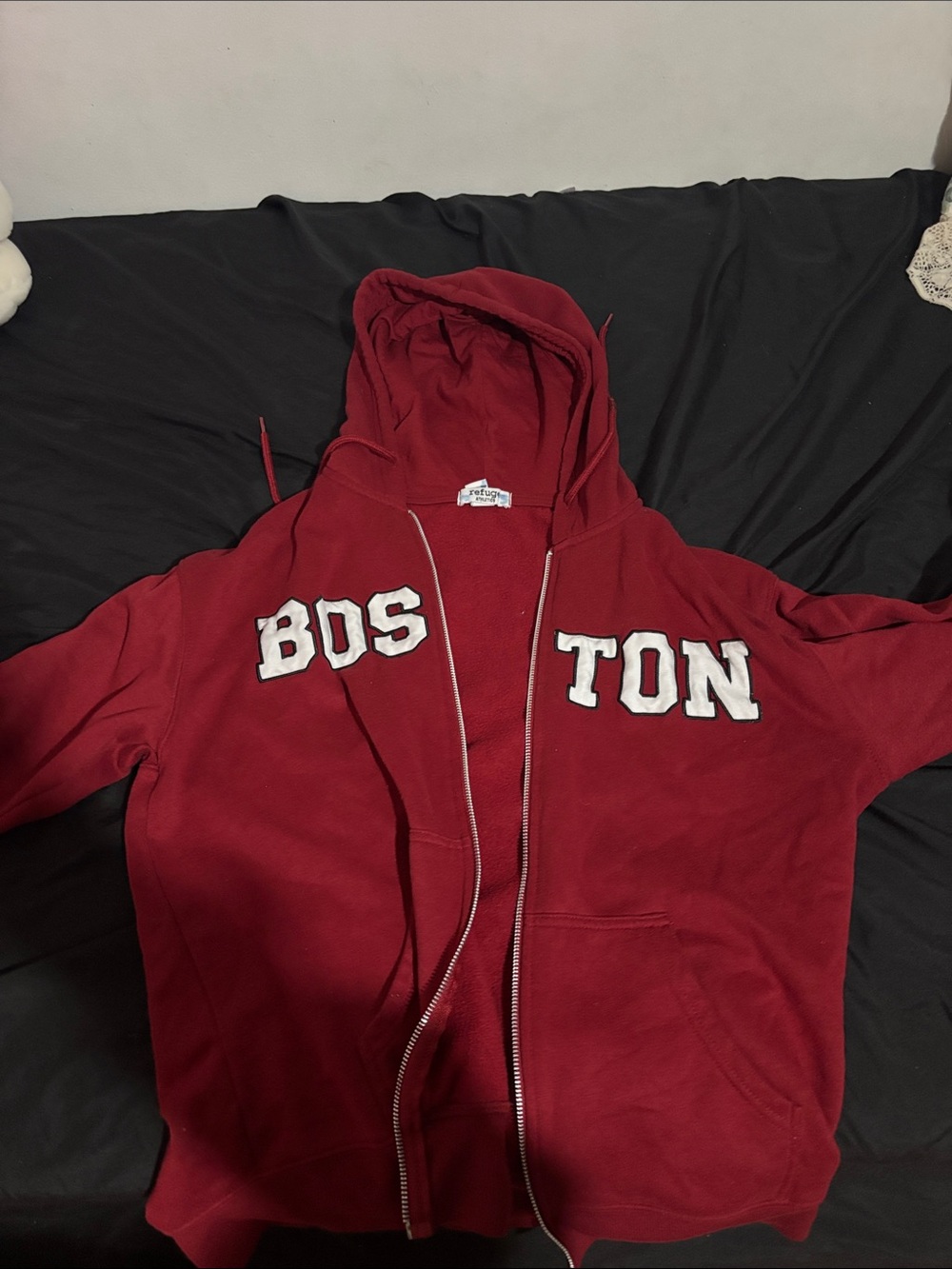 Unbranded Kids Maroon Zip-Up Hoodie with 'BOSTON' Appliqué